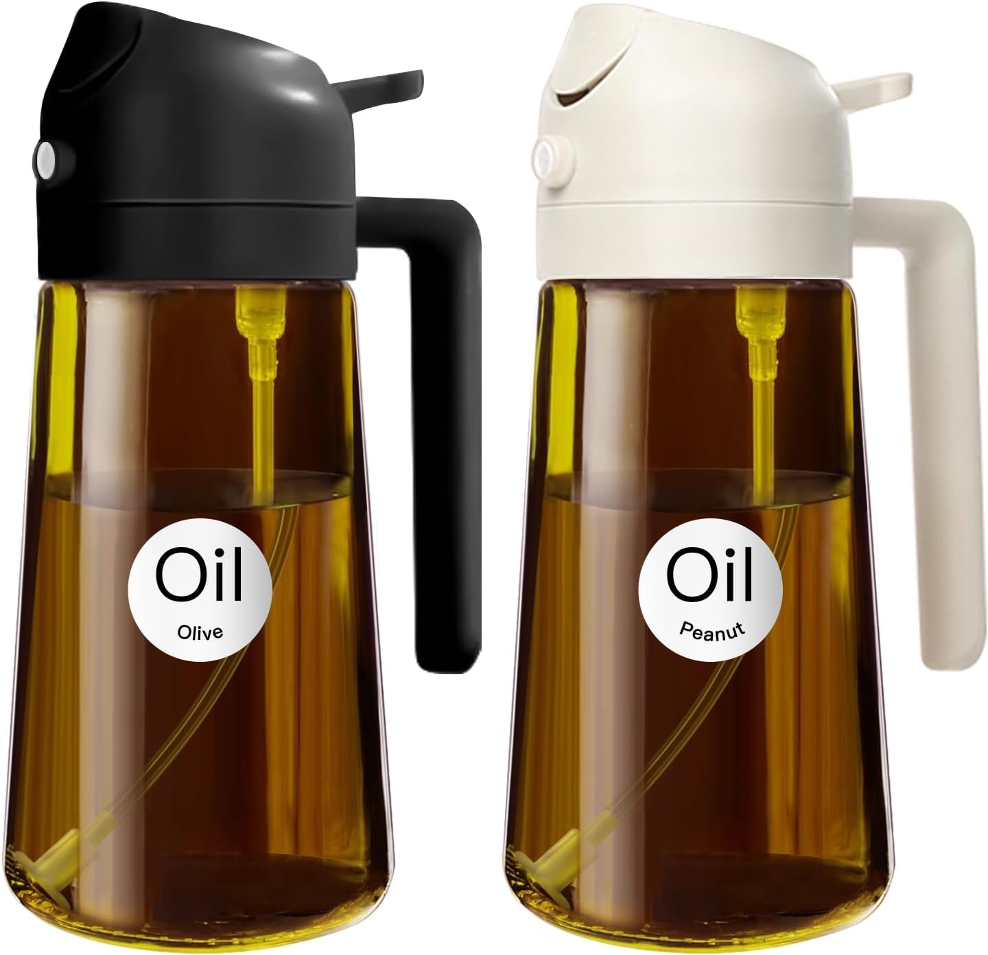 YARRAMATE 16oz/470ml Light Blocking Oil Sprayer for Cooking with Stickers, Food-Grade 2 in 1 Olive Oil Dispenser Bottle for Kitchen, Premium Dark Amber Glass Oil Bottle for Air Fryer, BBQ (Black)