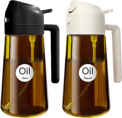 YARRAMATE 16oz/470ml Light Blocking Oil Sprayer for Cooking with Stickers, Food-Grade 2 in 1 Olive Oil Dispenser Bottle for Kitchen, Premium Dark Amber Glass Oil Bottle for Air Fryer, BBQ (Black)