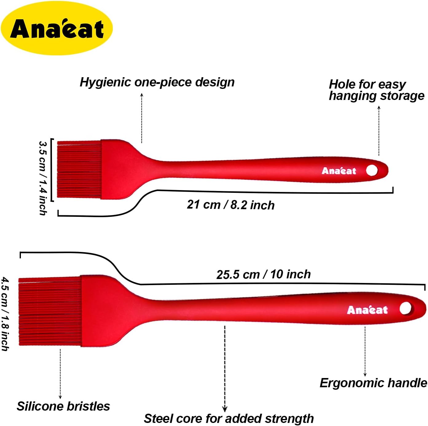 Anaeat 2 Pack Silicone Basting Pastry Brushes - Heat Resistant Brush with Soft Bristles, Hygienic One-Pieces Design, Marinade Brush Great in Baking for Spreading Oil Butter Sauce BBQ Grill (Black)