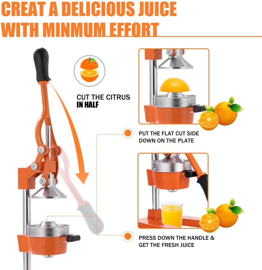 Commercial Heavy Duty Cast Iron Hand Press Manual Orange Citrus Lemon Lime Grapefruit Pomegranate Fruit Juice Squeezer Machine with Stainless Steel Cup