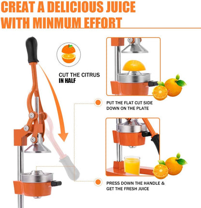 Commercial Heavy Duty Cast Iron Hand Press Manual Orange Citrus Lemon Lime Grapefruit Pomegranate Fruit Juice Squeezer Machine with Stainless Steel Cup