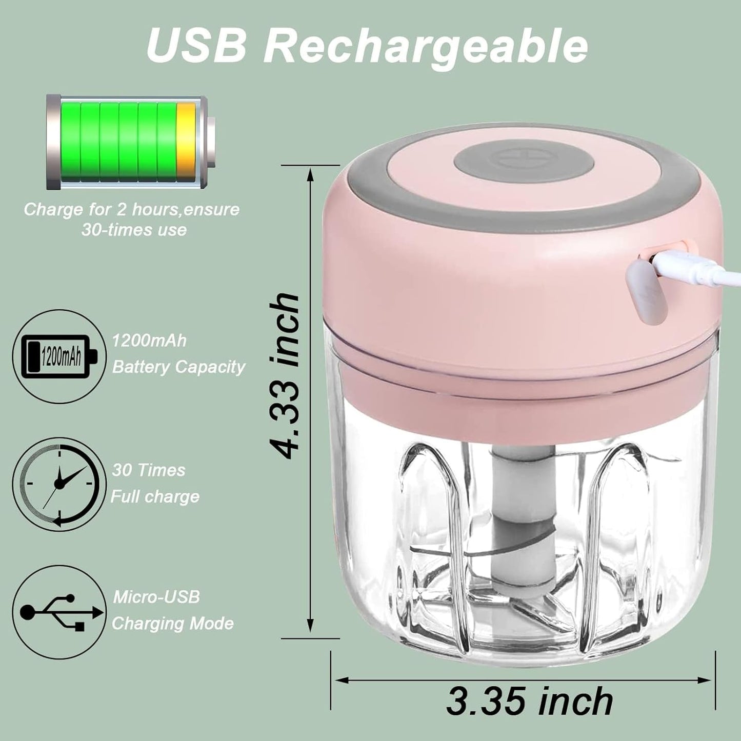 Electric Mini Garlic Chopper, 100ML Food Chopper Garlic Mincer USB, Portable Small Food Processor for Vegetables