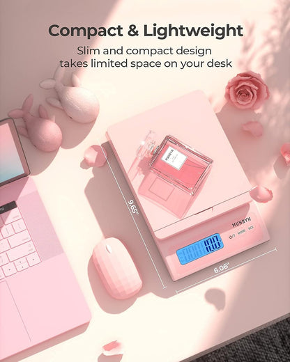 MUNBYN Shipping Scale, Accurate 66lb/0.1oz Postal Scale with Sweet Pink Style, Hold/Tear/PCS Function, Auto-Off, Battery & AC Adapter, Back-Lit LCD Display, Digital Scale for Packages and Food Pink