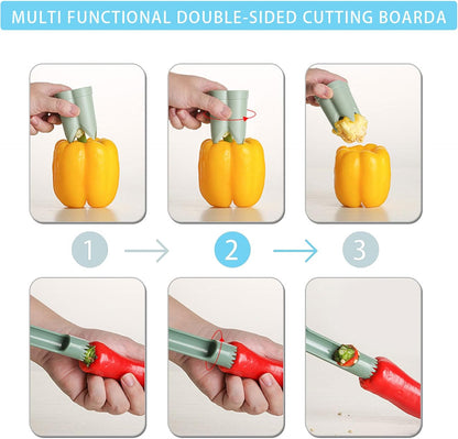 Pepper Corer, 2 in 1 Red Bell Pepper Seed Corer Remover Tool, Fruit & Vegetable Corers Quick Cave Tools for Jalapeno Cutter Deseeder, Green