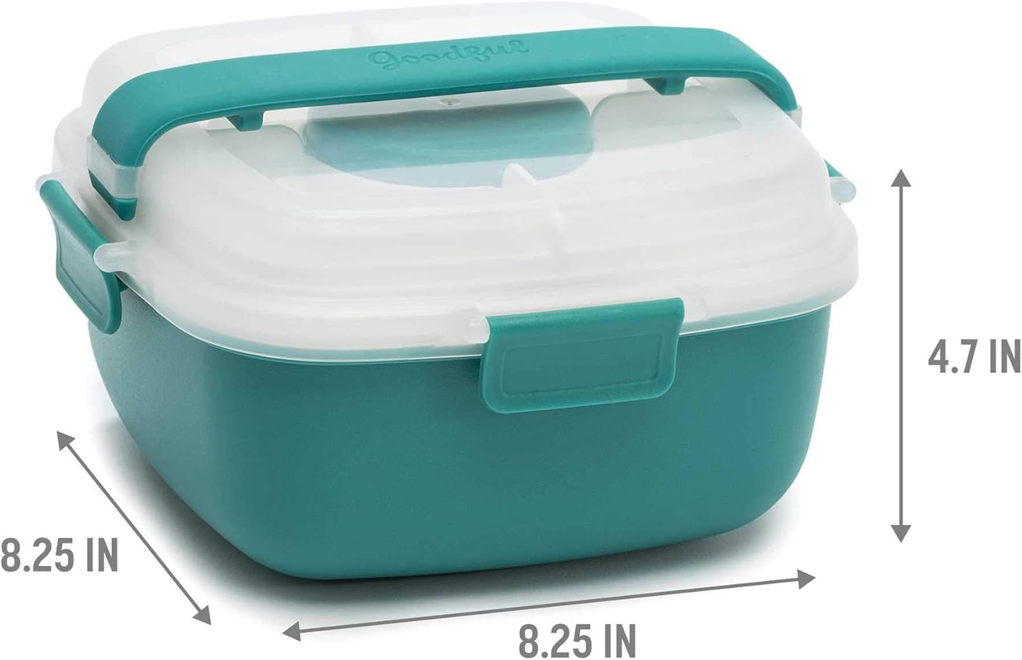Goodful Stackable Lunch Box Container, Bento Style Food Storage with Removeable Compartments for Sandwich, Snacks, Toppings & Dressing, Leak-Proof and Made without BPA, 56-Ounce, Teal