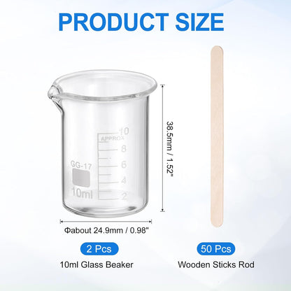 PATIKIL 250ml Glass Beaker, 2 Pack Measuring Glass Beaker Graduated Borosilicate Lab Cups Mug Low Form Heat Safe Transparent with 50pcs Wood Sticks for Laboratory Science Kitchen Liquids