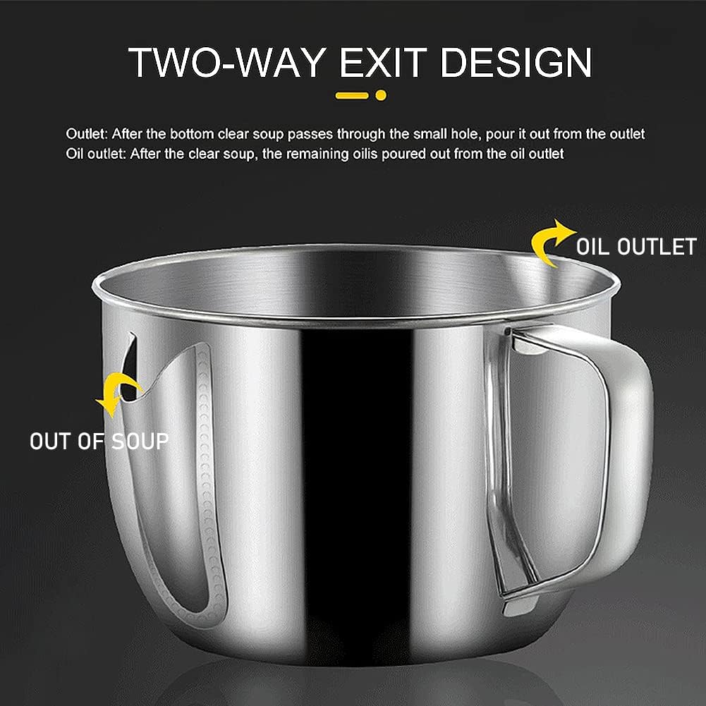 Stainless Steel Fat Separator 4 Cup/1000ML Gravy Grease Separator with Strainer and Glass Lid, Soup Oil Separator Cup for Cooking, Oil Soup Separator Strainer Pot for Kitchen (Silver)