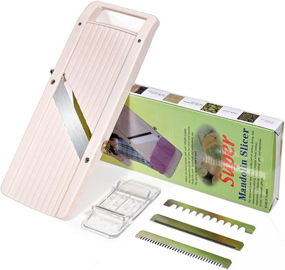 Japanese Mandoline Slicer Professional Vegetable Cutter for Kitchen with Interchangeable 4 Stainless Steel Blades, Beige