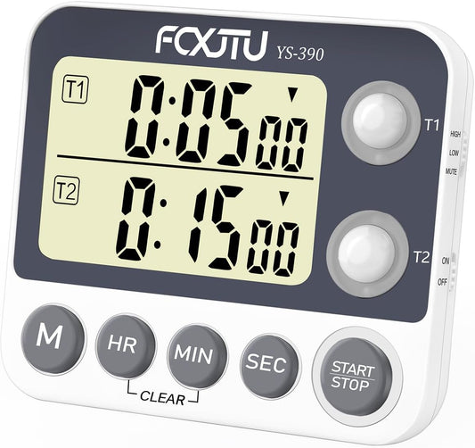 Digital Dual Triple Kitchen Timer, 3 Channels Magnetic Countdown Stopwatch Timer for Cooking, Loud Alarm Large Display Multi Food Memory Timer for Seniors & Teachers Battery Included (Blue)
