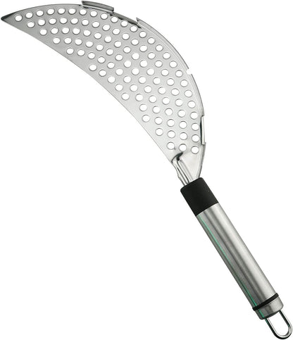 Tegg Crescent Pot Strainer Stainless Steel Grease Pasta Strainer Insert Drainer with Handheld for Different Pot Pan Kitchen Tool