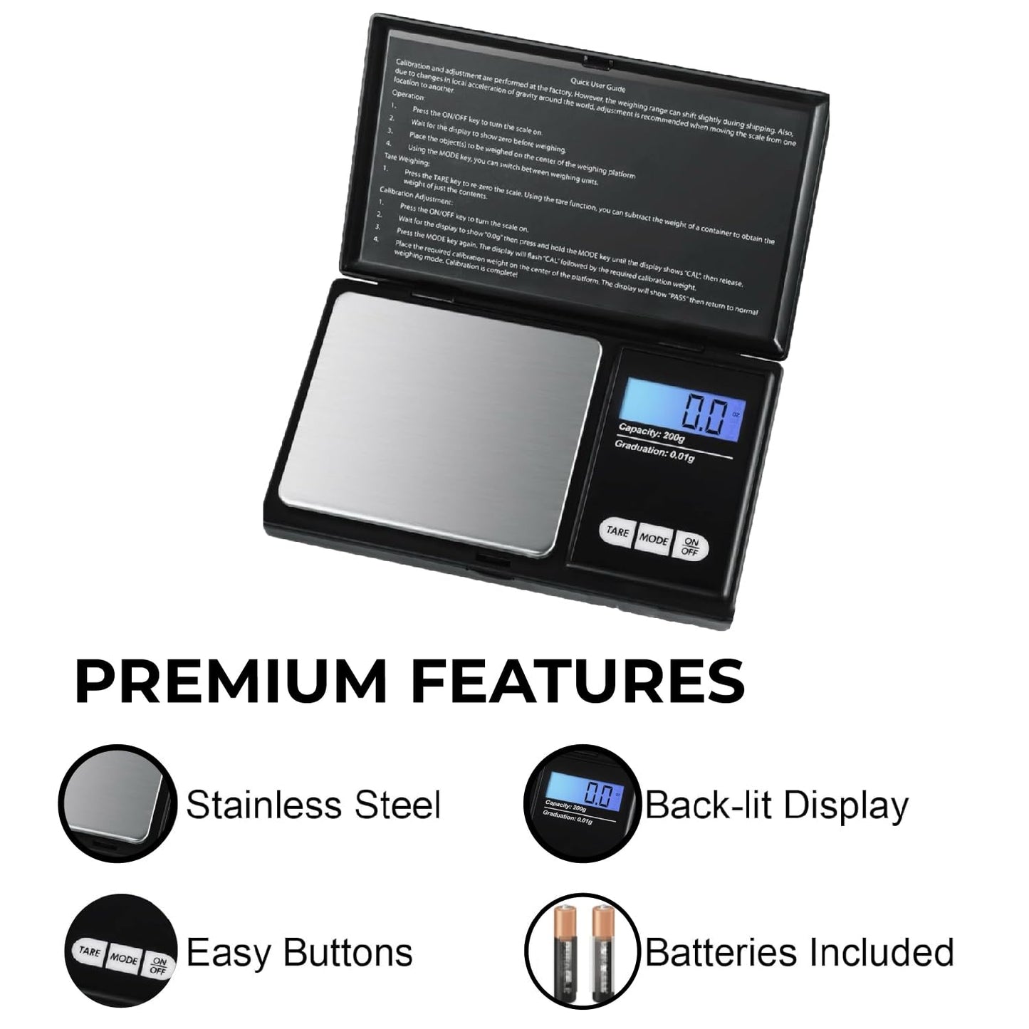 200g X 0.01g Digital Mini Pocket Scale, Weight Scale for Kitchen with Backlit LCD Display, Portable Travel Jewelry Herb Scale for Small Food
