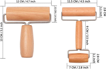 Whaline Wood Pastry Pizza Roller 2 Pieces Non Stick Wooden Rolling Pin for Home, Kitchen Baking Cooking Easy to Handle (T-Maple and H-Maple)