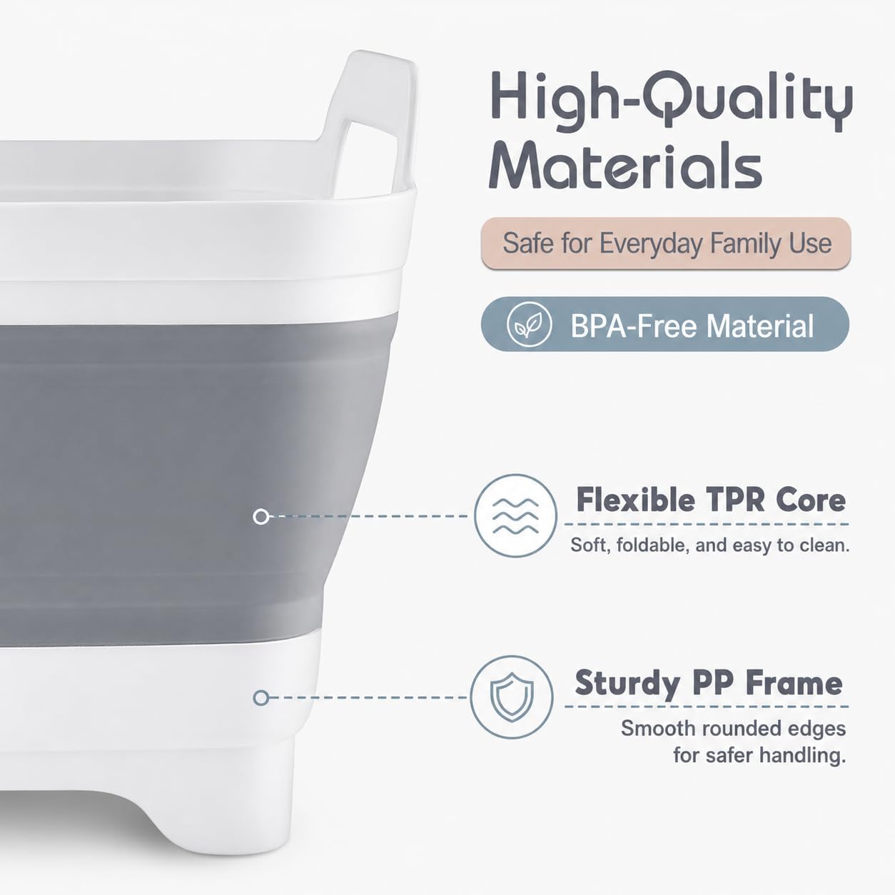 2.4 Gal(9L) Collapsible Dish Basin with Drain Plug, Space Saving Outdoor Multiuse Foldable Sink Tub, Dishpan, Kitchen Storage Tray for Camping, Vegetable Washing, RV (Gray)