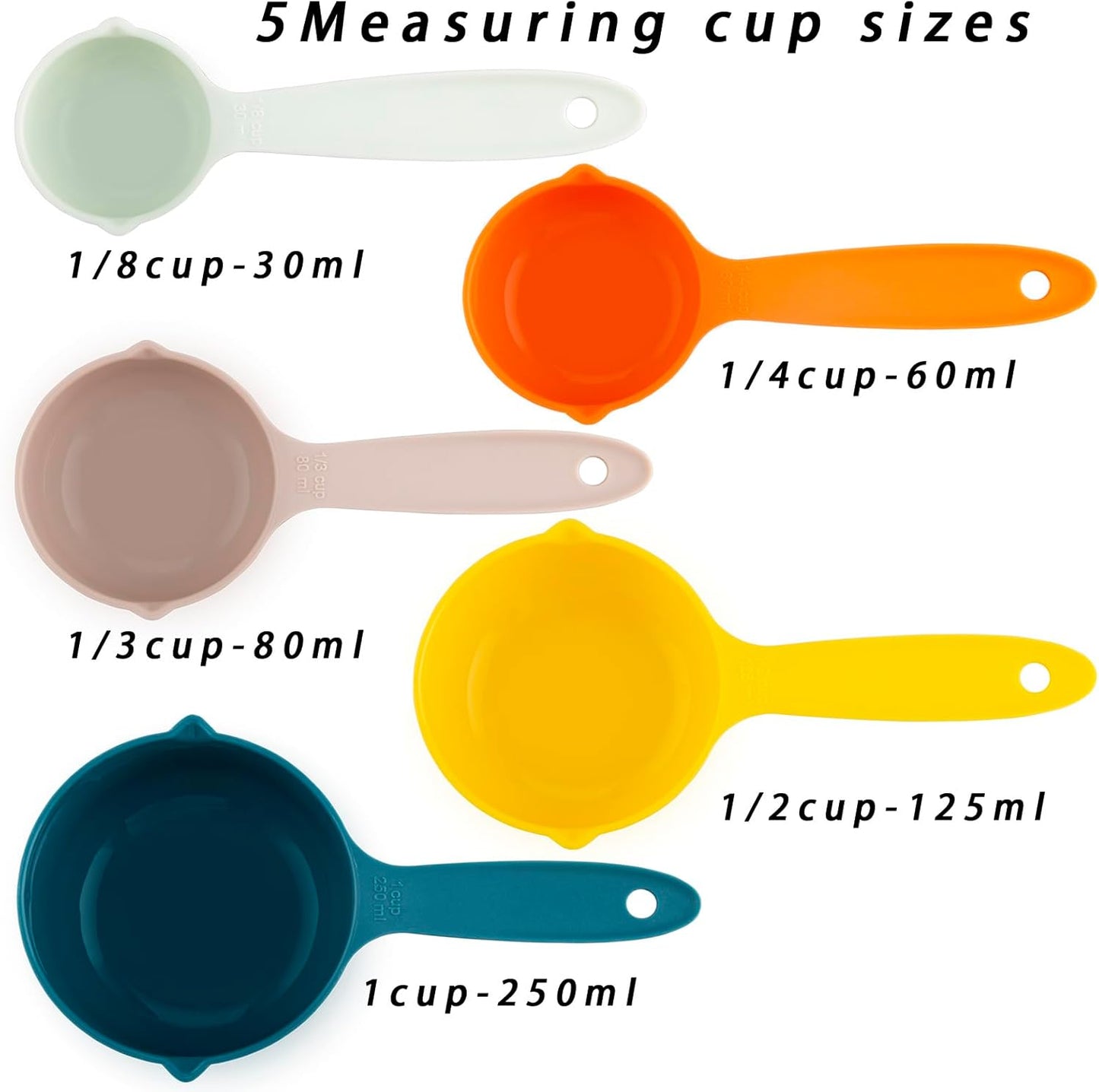 Plastic Measuring Cups and Spoons Set of 11, Kitchen Measuring Cups and Spoons Set for Dry & Liquid Ingredients, 5 Measuring Cups & 6 Measuring Spoons Set for Cooking & Baking Color Pink