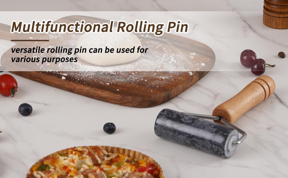 Small Marble Rolling Pin Pizza Roller with Dough Scraper Cutter, Marble Roller Non-Stick T-Type, For Cake Baking Tortilla Fudge Pizza Cookies and Other Kitchen Baking Cooking(White)