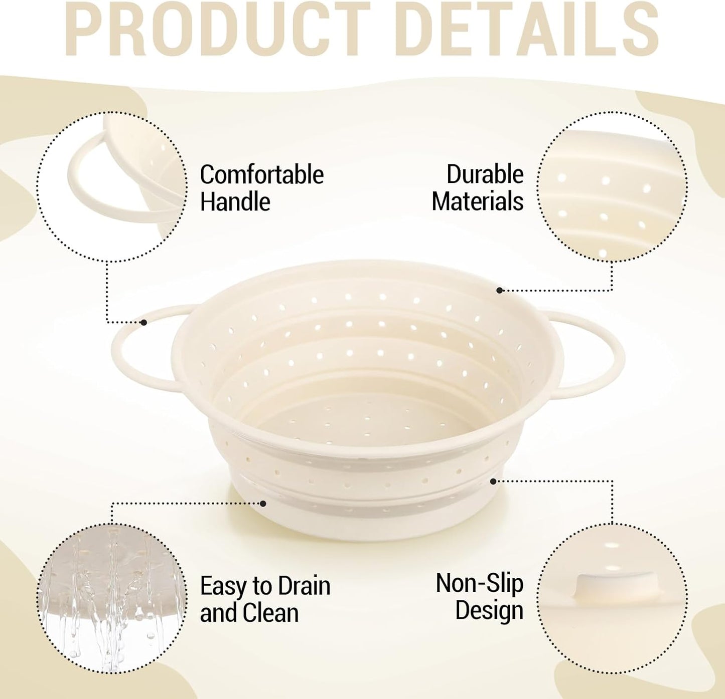 3 Pack Collapsible Colander with Strainer Bowl Set, 11 & 13 In BPA-Free Silicone Colanders for Kitchen, Heat-Resistant Space-Saving Strainer Dishwasher Safe Baskets for Vegetable Fruits(Grey)