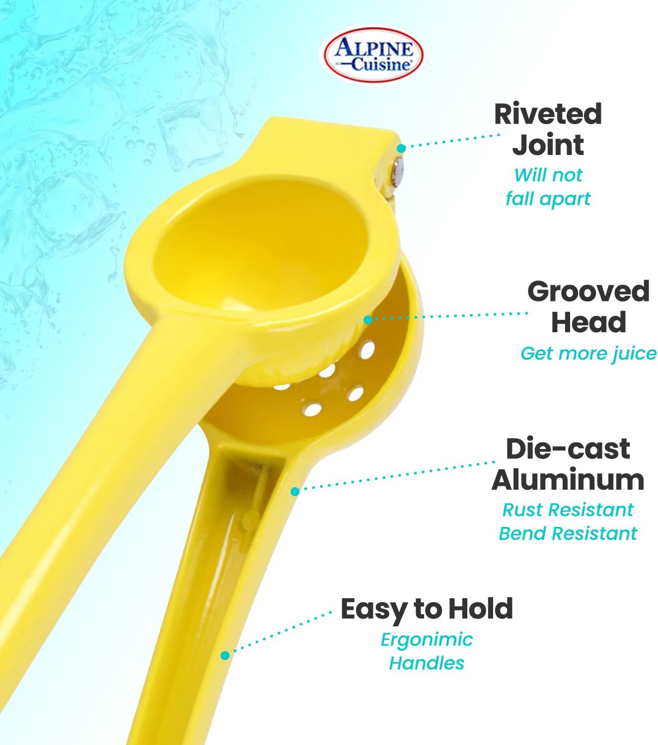 Alpine Cuisine Orange Squeezer with hook - Handheld Aluminum Citrus Juicer, Manual Citrus Juicer press, Orange & Lemon Press - Kitchen Tools and Gadgets for Making Fresh Juice - 9.1 x 3.5 Inches