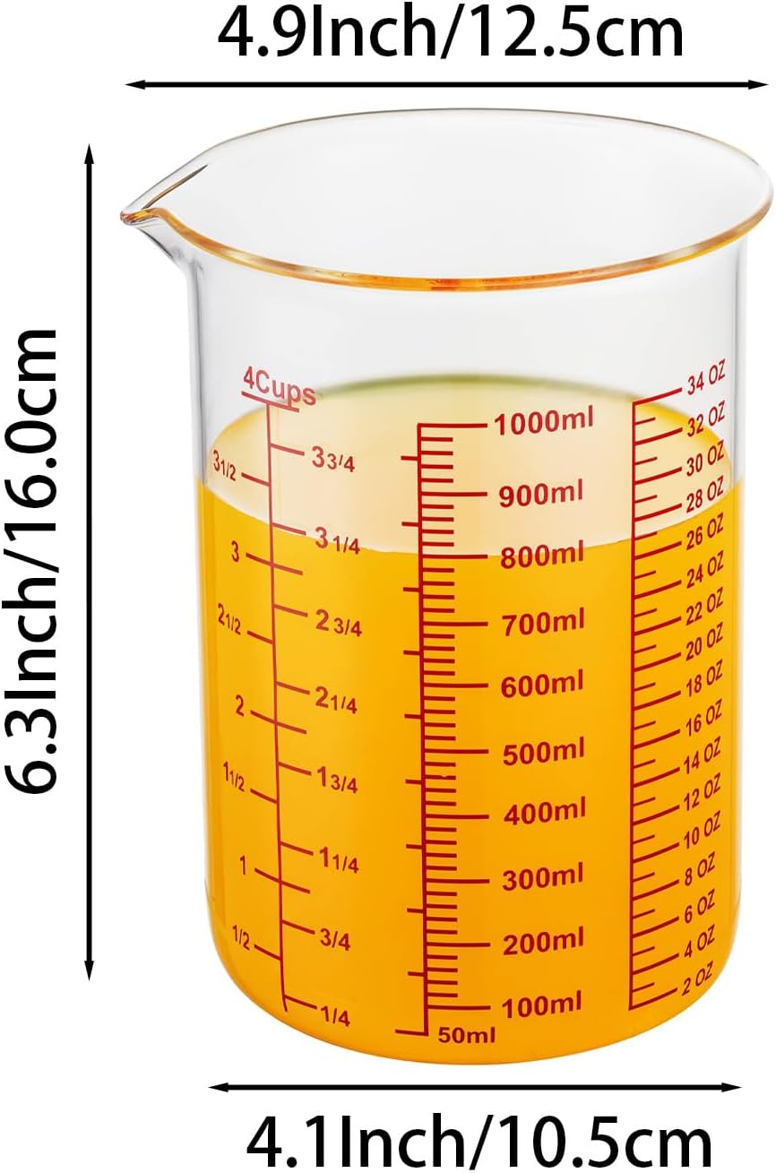 High Borosilicate Glass Measuring Cup-V-Shaped Spout，Glass Measuring Beaker for Kitchen or Restaurant, Easy to Read, 60 ML (2 Oz)-Pack of 2