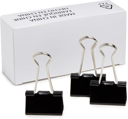 Amazon Basics Sturdy Binder Clips, Office Supplies, Small 0.75 in, Document Organizing, School Supplies, Black, 144 Count