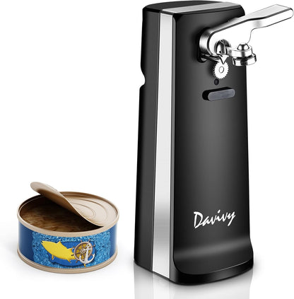 Davivy Electric Can Opener - One-Touch Hands-Free Operation,Removable Stainless Steel Cutter, 3-in-1 Design with Knife Sharpener&Bottle Opener(Blue)