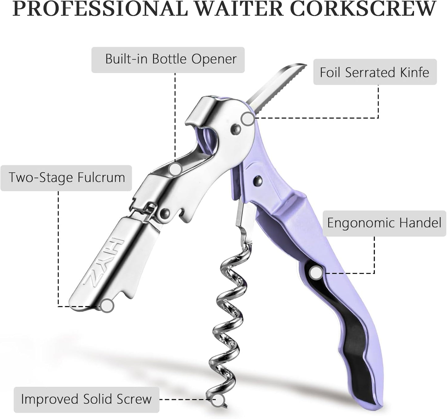 HYZ 2-Pack Wine Opener Waiter Corkscrew, Professional Wine Key for Servers, Bartender, with Foil Cutter, Manual Wine Bottle Opener Double Hinged (Black)
