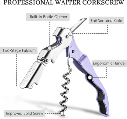 HYZ 2-Pack Wine Opener Waiter Corkscrew, Professional Wine Key for Servers, Bartender, with Foil Cutter, Manual Wine Bottle Opener Double Hinged (Black)