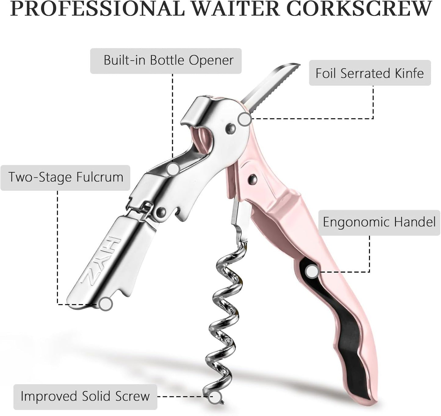 HYZ 2-Pack Wine Opener Waiter Corkscrew, Professional Wine Key for Servers, Bartender, with Foil Cutter, Manual Wine Bottle Opener Double Hinged (Black)