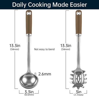 Safring Stainless Steel Soup Ladle and Spaghetti Spoon Set, Heat Resistant Rubber Handle, Dishwasher Safe, Kitchen Utensils for Cooking, Stirring, Serving Pasta, Soup & Sauce