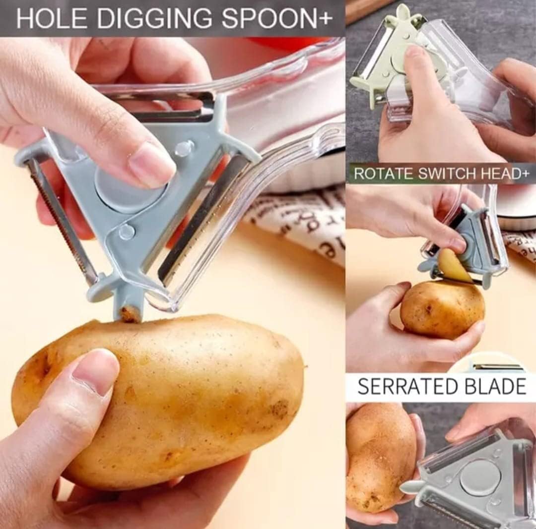 3 In 1 Multipurpose Stainless Steel Blade Vegetable and Fruit Peeler, Vegetable Julienne, Potato Peeler, Grater Slicer With 3 Rotary Detachable Sharp Blades (2 Pack)