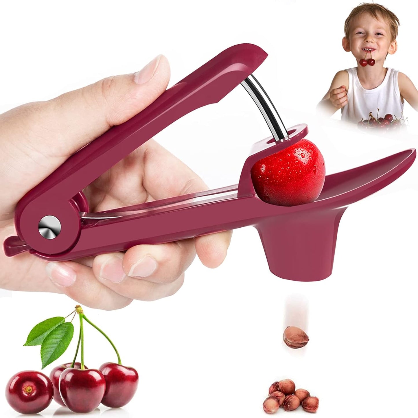 Cherry Pitter Tool 7-in-1, Portable Cherries Seed Remover, Fruit Pit Core Remover for Make Fresh Cherry Dishes, Cherry Pie and Jam and Cocktail Cherries