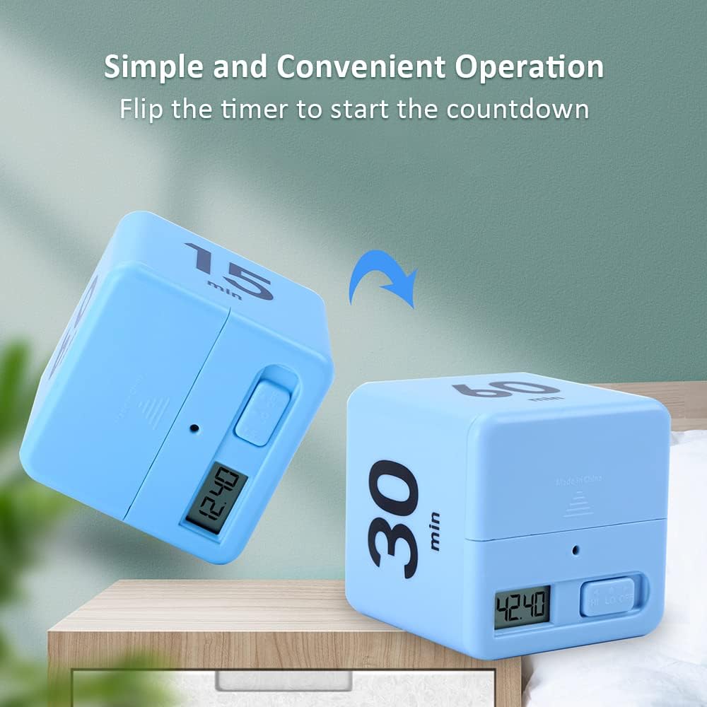 Feilifan Cube Timer, Productivity Cube Rotating Timer for Kitchen Studying Workout Classroom Kids ADHD 1-3-5-10 Minute Preset, White