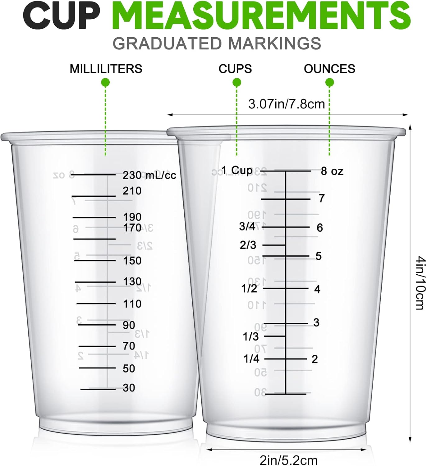 Yunsailing 100 Pack Disposable Measuring Cups for Resin 8 oz Clear Plastic Epoxy Reusable Liquid Mixing Cups for Cooking and Baking Supplies
