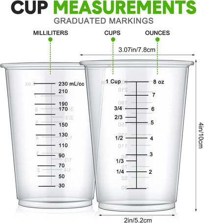 Yunsailing 100 Pack Disposable Measuring Cups for Resin 8 oz Clear Plastic Epoxy Reusable Liquid Mixing Cups for Cooking and Baking Supplies