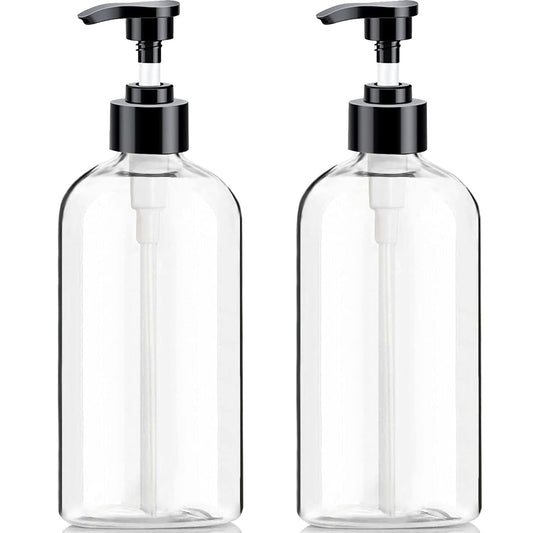 Empty Plastic Pump Bottles Dispenser 4 Pack 16oz/500ml Portable Clear BPA-Free Cylinder Shampoo Lotion Hand Pump Bottle Durable Refillable Containers