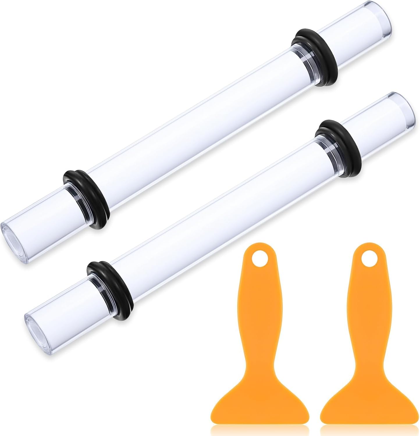 Polymer Clay Roller Kit - 2PCS Acrylic Clay Rolling Pin with 8 Adjustable Thickness Rings & 2 Scrapers, Professional DIY Pottery Tools for Shaping, Sculpting, Jewelry Making, Crafting Supplies