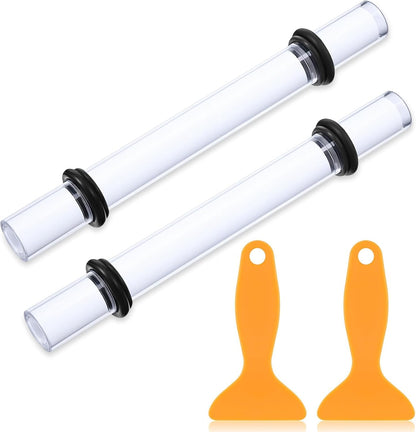 Polymer Clay Roller Kit - 2PCS Acrylic Clay Rolling Pin with 8 Adjustable Thickness Rings & 2 Scrapers, Professional DIY Pottery Tools for Shaping, Sculpting, Jewelry Making, Crafting Supplies