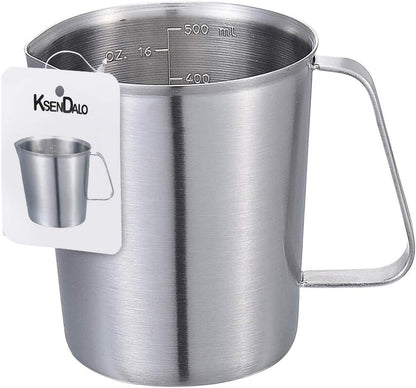KSENDALO SUS304 Stainless Steel Measuring Cup Pitcher, 16oz/2Cup/500mL Metal Measuring Cup with Precision Engraved Markings for Kitchen Baking, Frothing, Liquid, Coffee, Milk