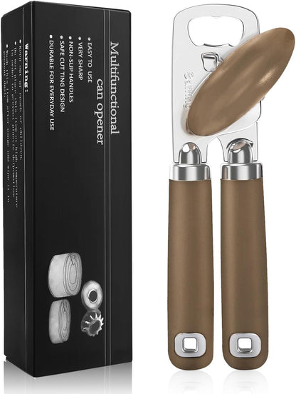 Safring Can Opener Manual, Heavy Duty Stainless Steel Smooth Edge Can Openers With Soft Touch Handle, Oversized Handheld Easy Turn Knob, Multi-Function Bottle Opener, Black