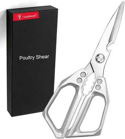 Heavy Duty Kitchen Scissors, All Purpose Kitchen Shears with Serrated Blade, Sharp Stainless Steel Poultry Shears, Silver Cooking Scissor for Food Prep Meat Herb, Dishwasher Safe