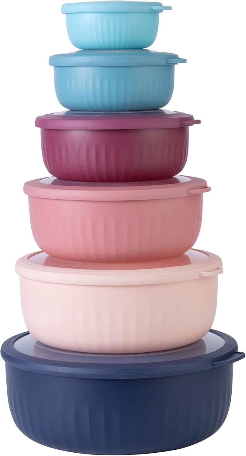 COOK WITH COLOR Prep Bowls with Lids- Wide and Deep Nesting Plastic Small Mixing Bowl Set with Lids, 8 Piece Set - Wide Bowls, Blue