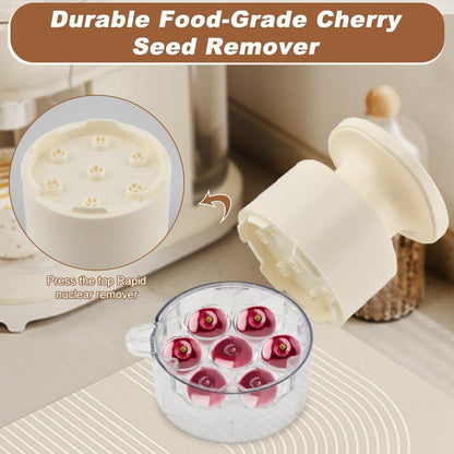 7-Hole Cherry Pitter, Multi-Function Pitting Tool, Quick Release Multi Cherries Stoner Pitter 7-in-1, Fruit Pit Remover for Making Jam Cherry Dishes, Saving Time & Effort(COLOR:Beige)