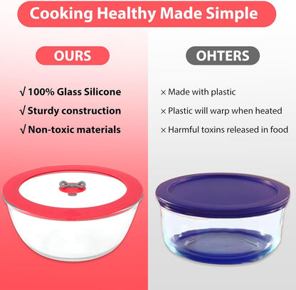 2 Pack Replacement Lids for Pyrex 7201-PC 4 Cup Glass Containers Mixing Bowl Silicone Storage Cover Leakproof Red