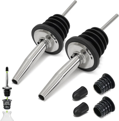 2PCS Stainless Steel Pourers, Speed Liquor Bottle Pourer, Olive Oil and Vinegar Tapered Stopper Spout, Suitable for About 3/4" Bottle Mouth, Olive Oil Spout with Sealed Dust Caps