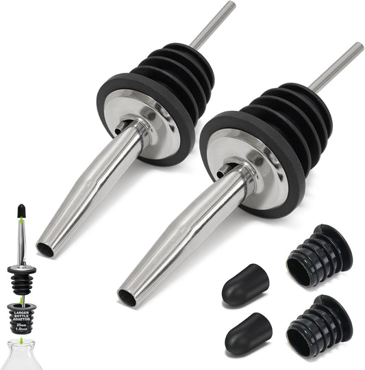 2PCS Stainless Steel Pourers, Speed Liquor Bottle Pourer, Olive Oil and Vinegar Tapered Stopper Spout, Suitable for About 3/4" Bottle Mouth, Olive Oil Spout with Sealed Dust Caps