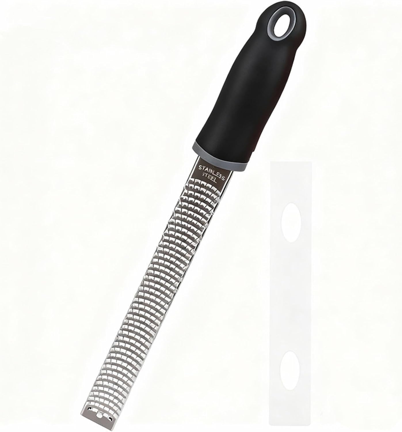 Bestac Stainless Steel Lemon Zester Cheese Grater, Protective Cover Ergonomic Black Handle