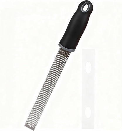 Bestac Stainless Steel Lemon Zester Cheese Grater, Protective Cover Ergonomic Black Handle