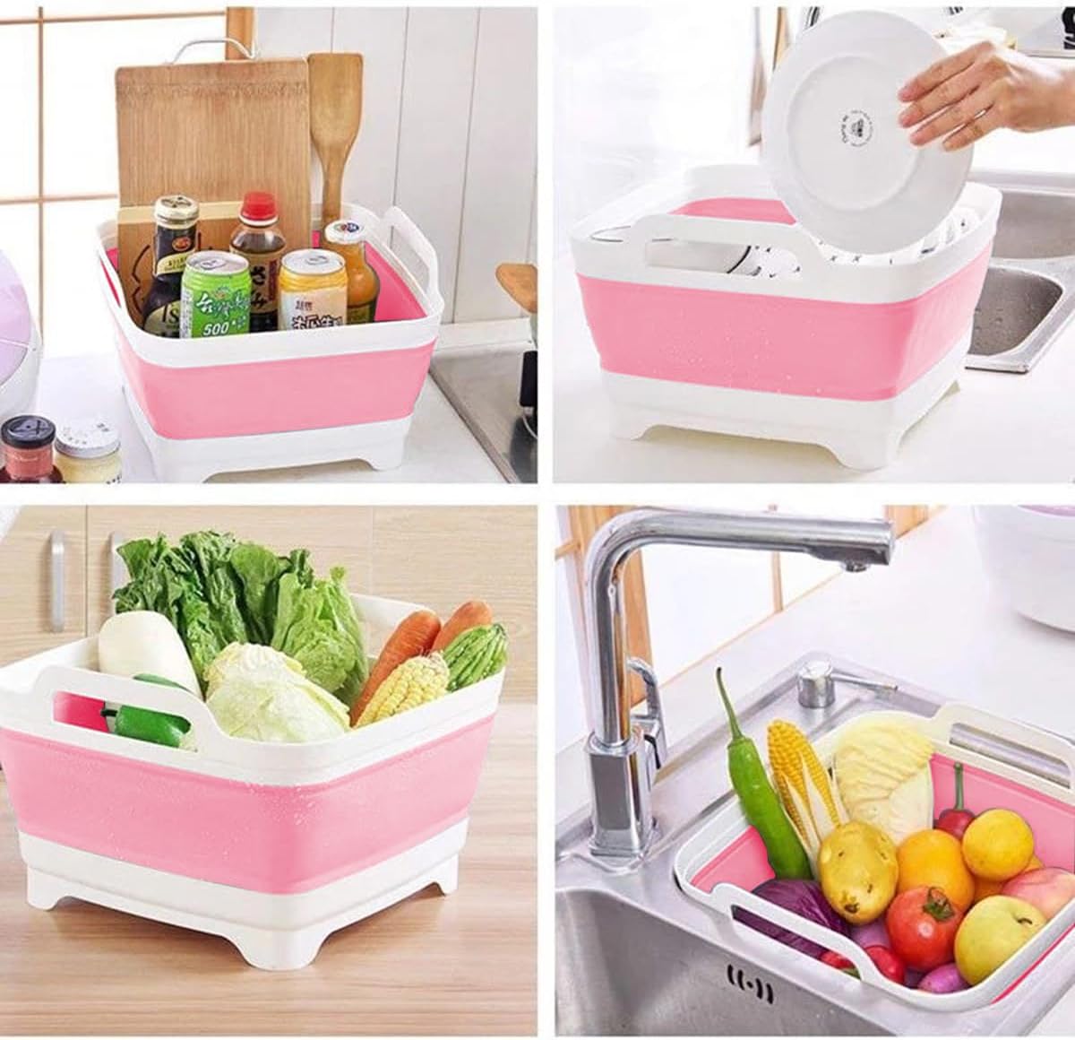 9L (2.4Gal) Dish Basin Collapsible with Drain Plug , Space Saveing Kitchen Storage Tray Dish Wash Basin, Portable Dish Tub, Foldable Dishpan for Camping ,RV,Green