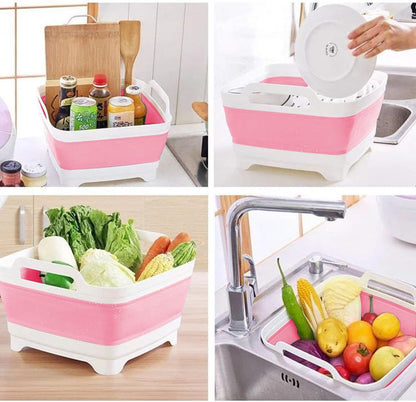 9L (2.4Gal) Dish Basin Collapsible with Drain Plug , Space Saveing Kitchen Storage Tray Dish Wash Basin, Portable Dish Tub, Foldable Dishpan for Camping ,RV,Green