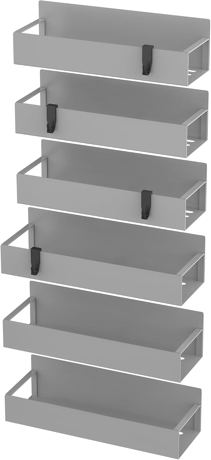 HuggieGems Metal 4 Pack Magnetic Spice Storage Rack Organizer for Refrigerator and Oven, Black Fridge Organizers and Storage, Metal