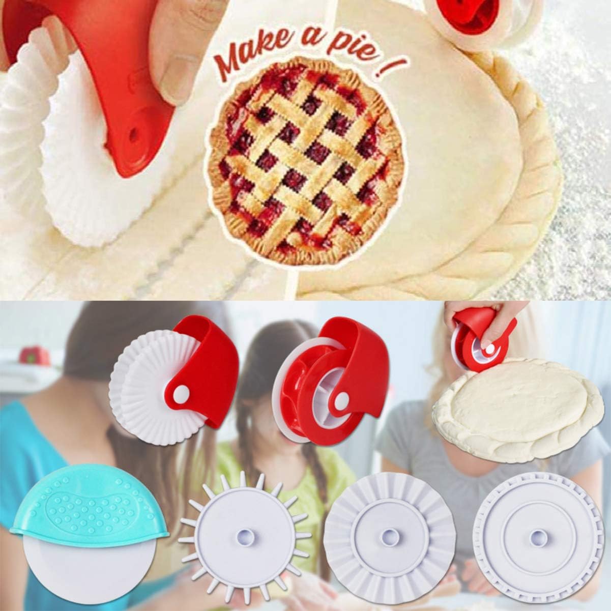 Pastry Wheel Decorator and Cutter, 6Pcs Pie Wheel, Pastry Wheel Roll, Pie Crust Cutter, Pastry Cutters, Pies Cutters, Pizza Pastry Pie Lattice Cookie Biscuit Decoration, DIY Baking Cooking Tool